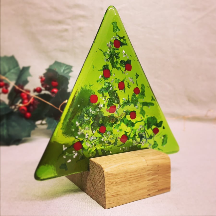 Fused Glass Christmas Tree Tealight Holder