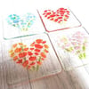 Fused Glass Heart Flower Coasters