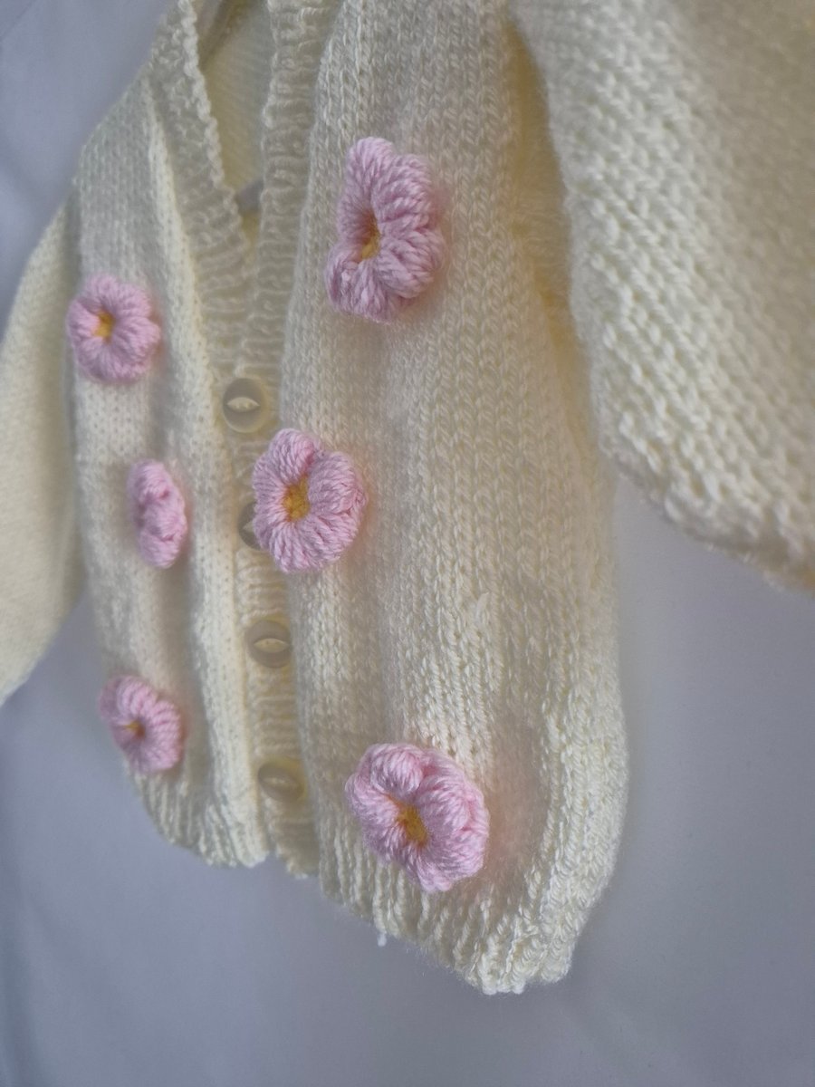 Crochet flower baby girl cardigan, hand knitted - newborn baby gifts