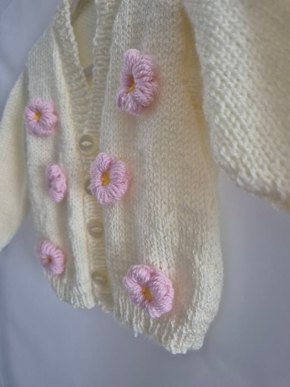 Crochet flower baby girl cardigan, hand knitted - newborn baby gifts