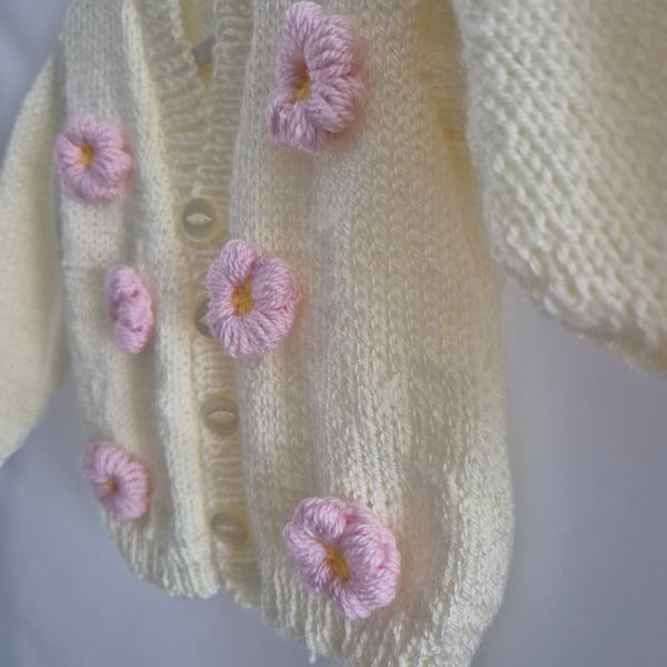 Crochet flower baby girl cardigan, hand knitted - newborn baby gifts
