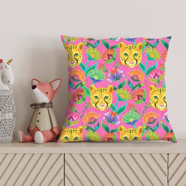 Cheetah Faux Suede Cushion – Pink