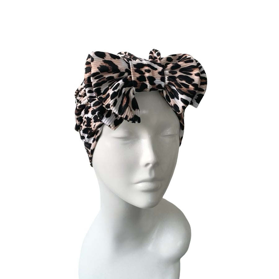 Bow Turban Hat Fashion Swim Cap, Brown SPF 50 Hair Care Turban Hat for Women