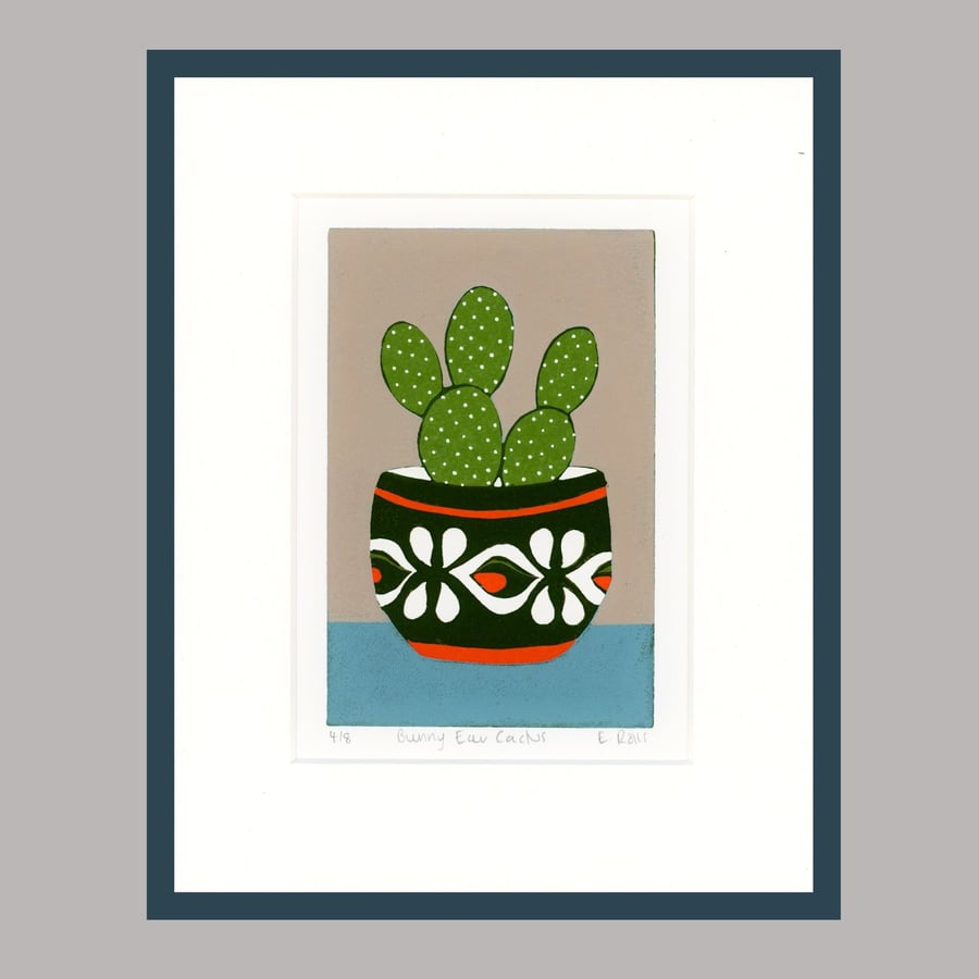  Lino Print, Cactus Print, Plant Print, Hand Printed 
