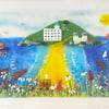 Fused glass art picture, burgh island Devon
