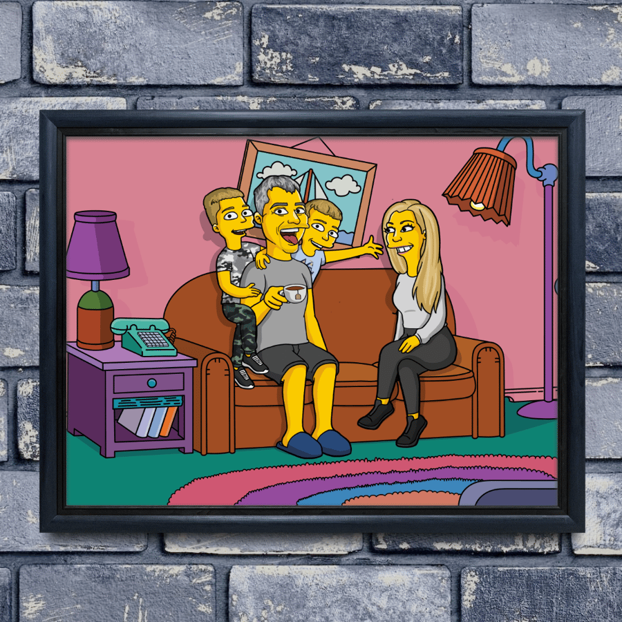 Simpsons Style Family Portrait Yellow Cartoon Drawing From Your Photos 