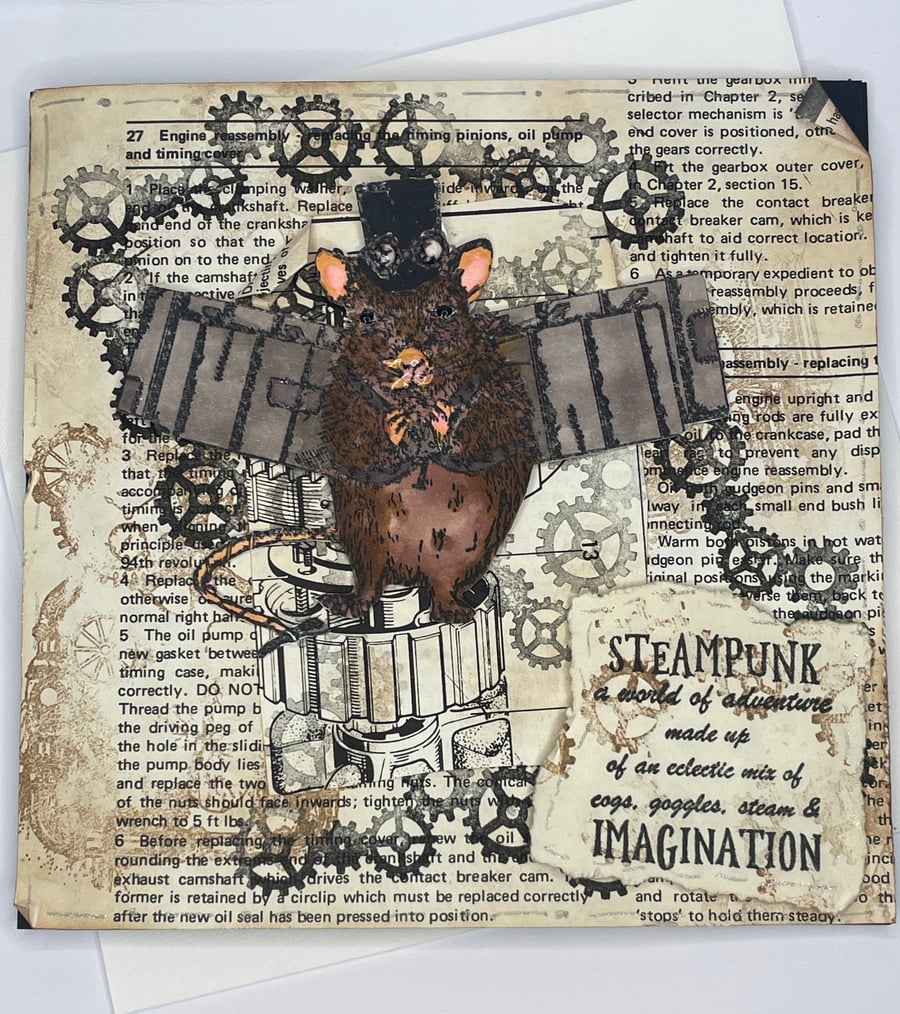 Steampunk mouse with wings greetings card