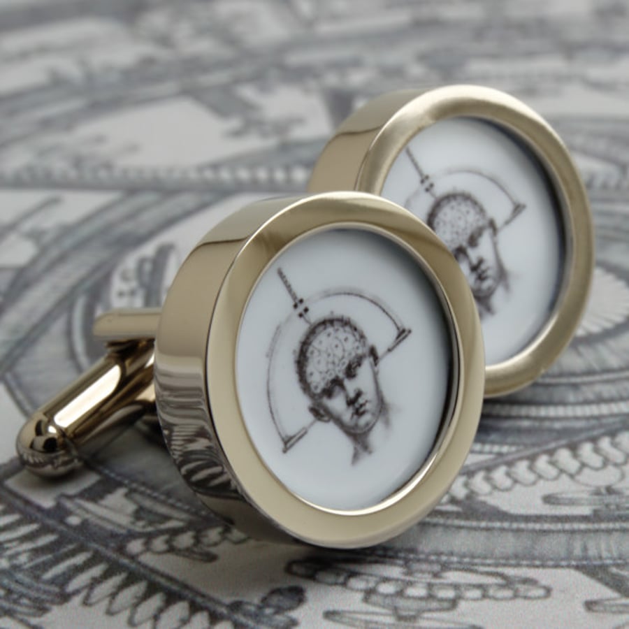 Cranium Steampunk Brain Cufflinks Vintage Science