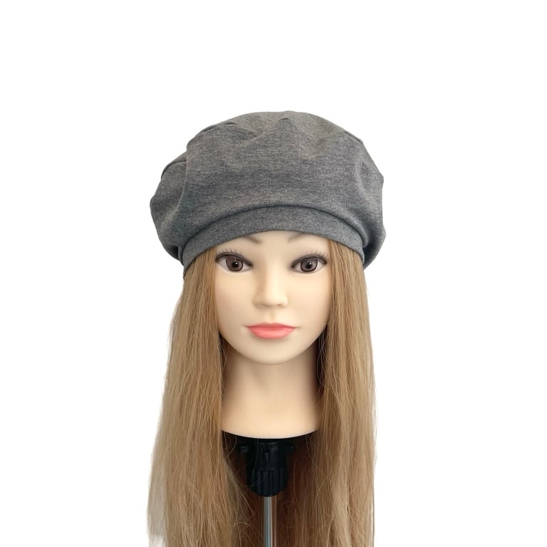 Soft charcoal cotton beret Stretchy jersey tam Unlined grey spring summer hat 
