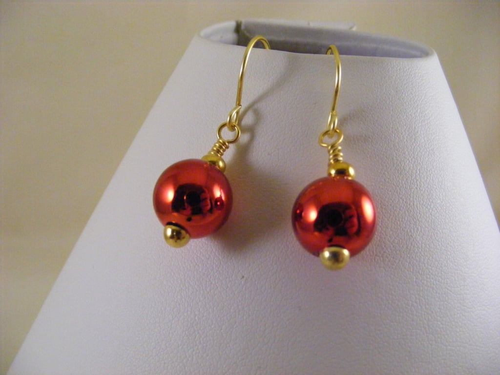 Handmade Christmas Red Bauble Earrings