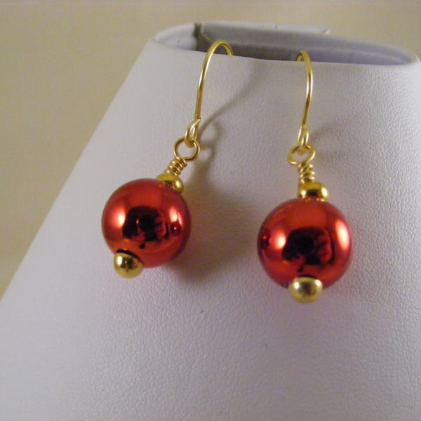 Handmade Christmas Red Bauble Earrings