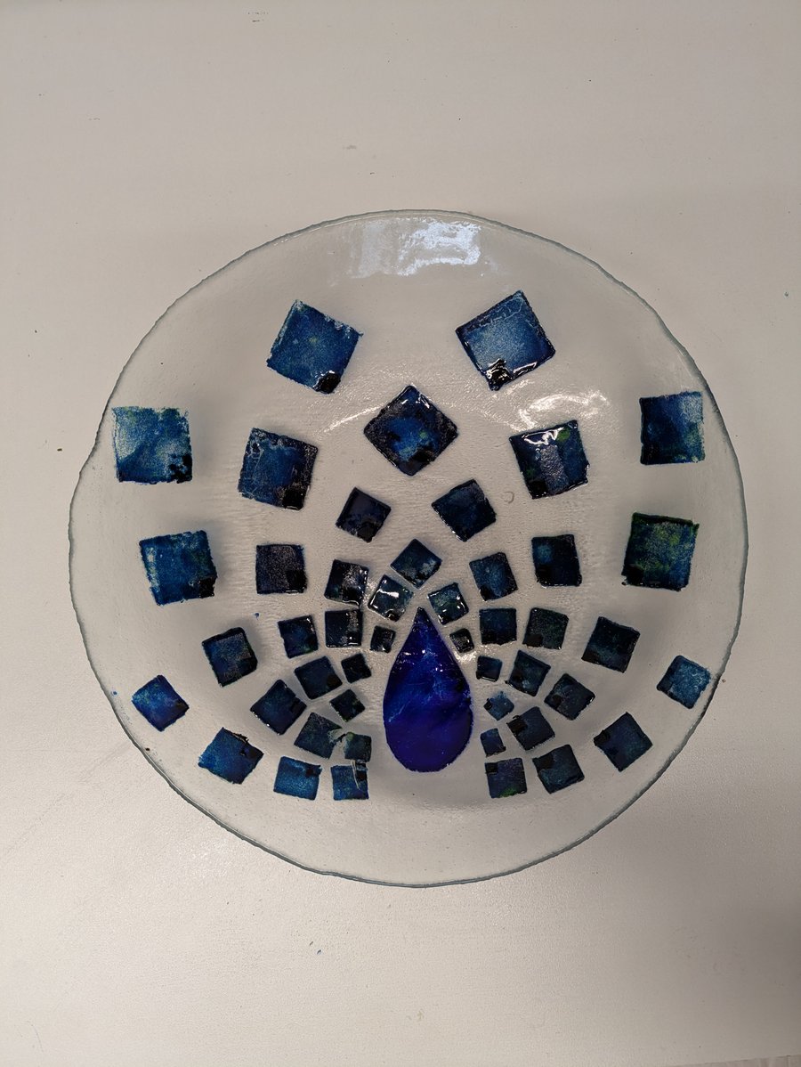 Perfectly Imperfect Peacock Fused Glass Bowl 