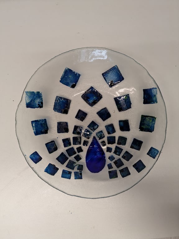 Perfectly Imperfect Peacock Fused Glass Bowl 