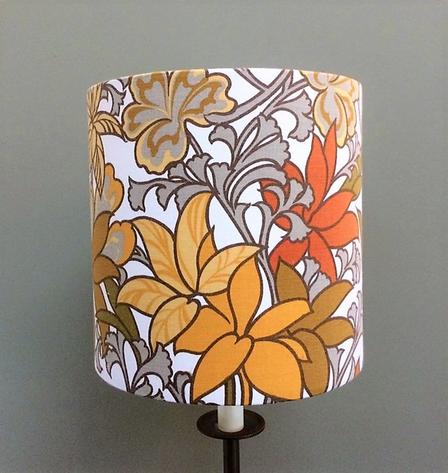 Funky Floral 70s Guinevere Bernard Wardle Yellow Vintage Fabric Lampshade