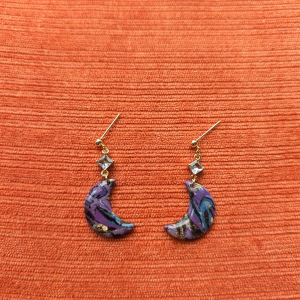 Yzma inspired crystal mini moon earrings 