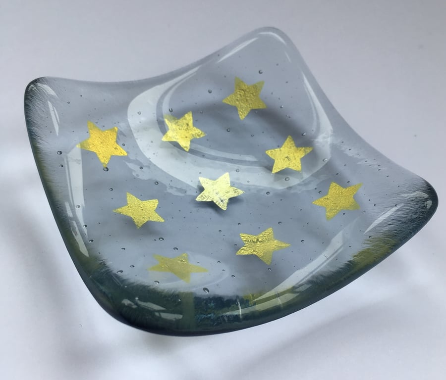 Fused Glass Trinket Dish, Tealightholder, Ring holder - Little Stars