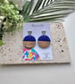 Blue and Walnut circle Earrings  