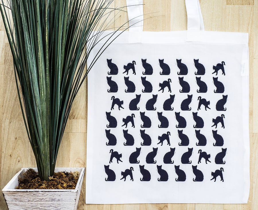 Black Cats Tote Bag Gift for Cat Lover shopping bag shoulder bag cat fabric     