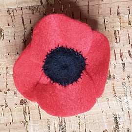 Remembrance Day Poppy Red Felt Brooch, Medium.