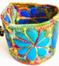 Textile - Cuff - with Free Machine Embroidery and Applique in Blue - Image 5