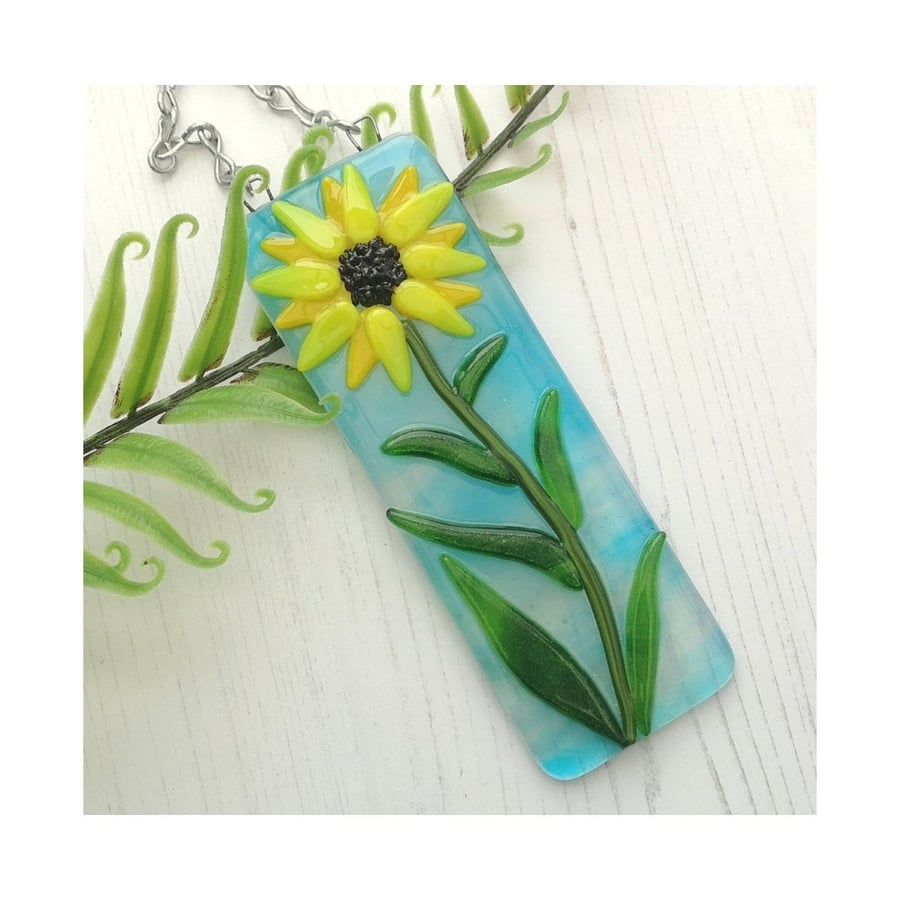Handmade Fused Glass Sunflower Hanging Picture - Suncatcher - Flower Wall Art  