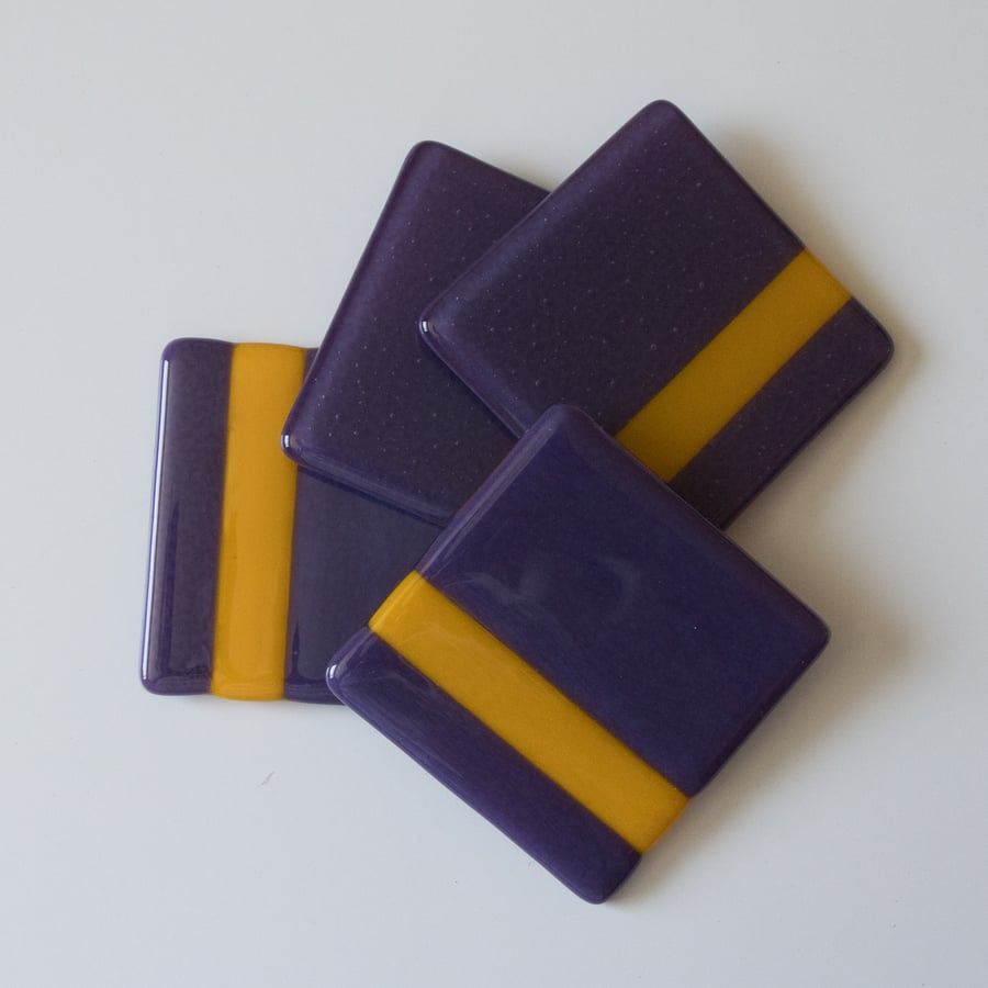 Set of 4 Purple & Yellow Fused Glass Coasters - 9107