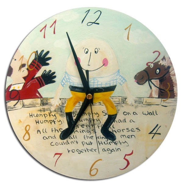 Kids Humpty Dumpty Clock, Girls, Boys Nursery Decor, Wall Clock