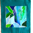 Joyous Tote bag. Fabulous colour tote. Seahorse print on jade green tote bag