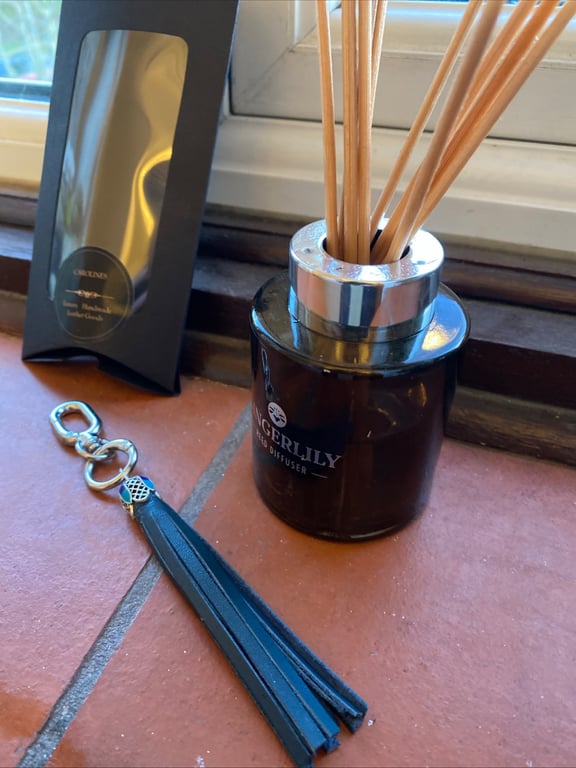 Bag charm- Italian leather and Tibetan silver and enamel 