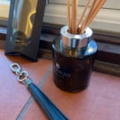 Bag charm- Italian leather and Tibetan silver and enamel 