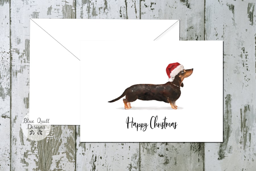 Black Tan Dachshund Folded Christmas Cards - pack of 10 - personalised
