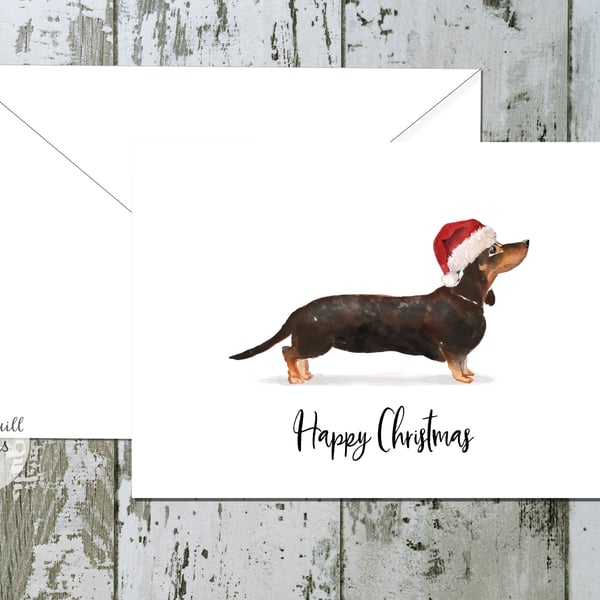 Black Tan Dachshund Folded Christmas Cards - pack of 6 - personalised