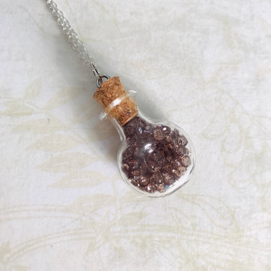 Vial Pendant Necklace With Encased Crystals