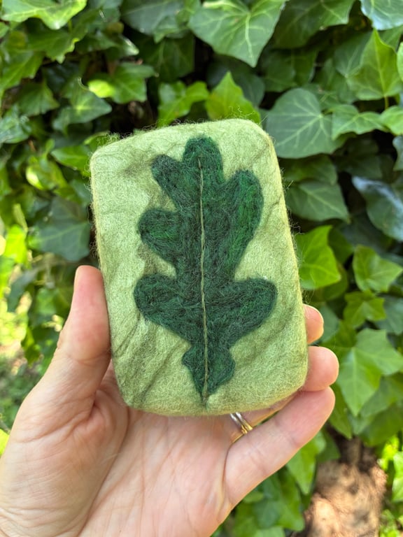 Handmade Oak Leaf Felted Soap, gift for nature lovers and gardeners