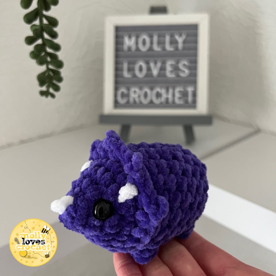 Mini Crochet Triceratops Plushie PURPLE