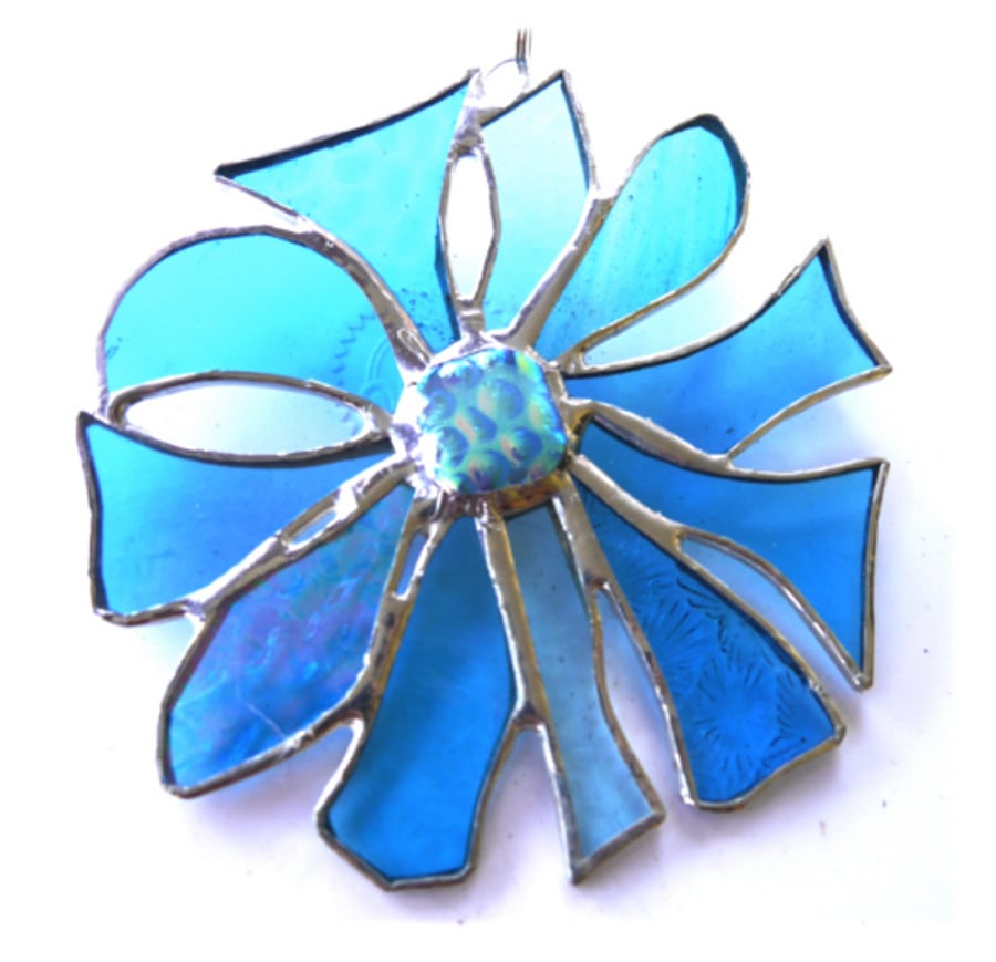Abstract Turquoise Flower Suncatcher Stained Glass Dichroic 