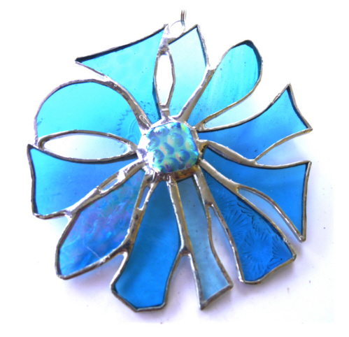 Abstract Turquoise Flower Suncatcher Stained Glass Dichroic 