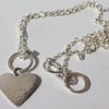 Silver Hammered Heart and Sterling Silver Fine Chain Necklace