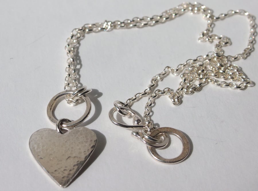  Silver Hammered Heart and Sterling Silver Fine Chain Necklace