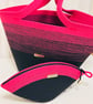 Large Ombre Cotton Rope Tote Bag with Matching Cosmetic Pouch – Black & Fuchsia  - Image 5