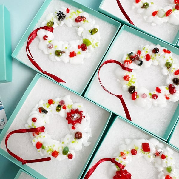 White Fused Glass Wreath Tree Decoration