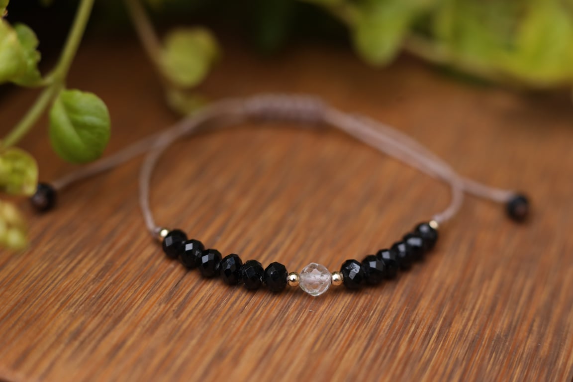 Clear Quartz and Black Tourmaline Bracelet – Handmade Crystal Jewellery