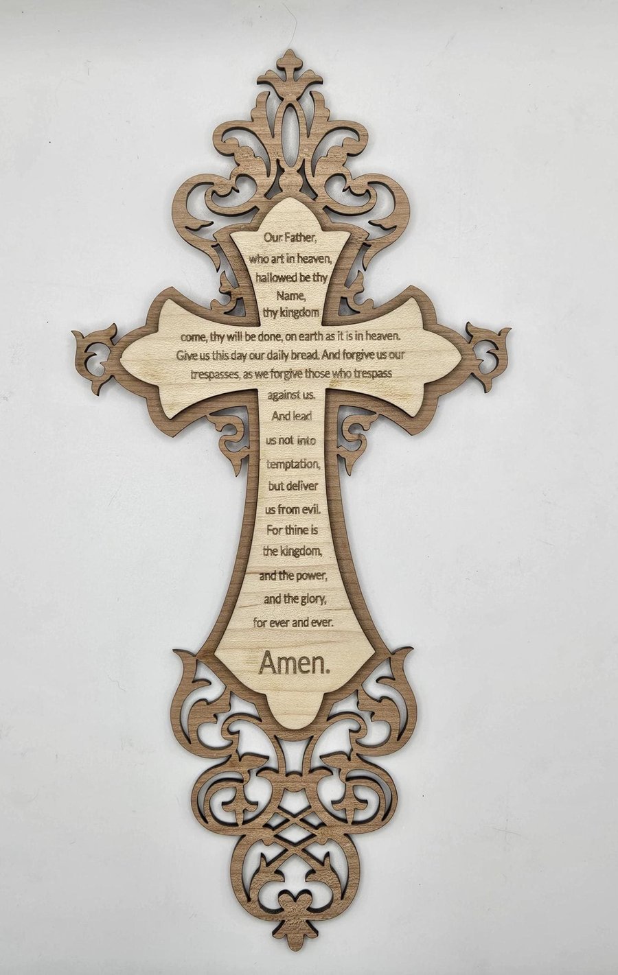 Lord s Prayer Wooden Cross, Christian Wall Decor, Laser Cut Religious Crucifix, 