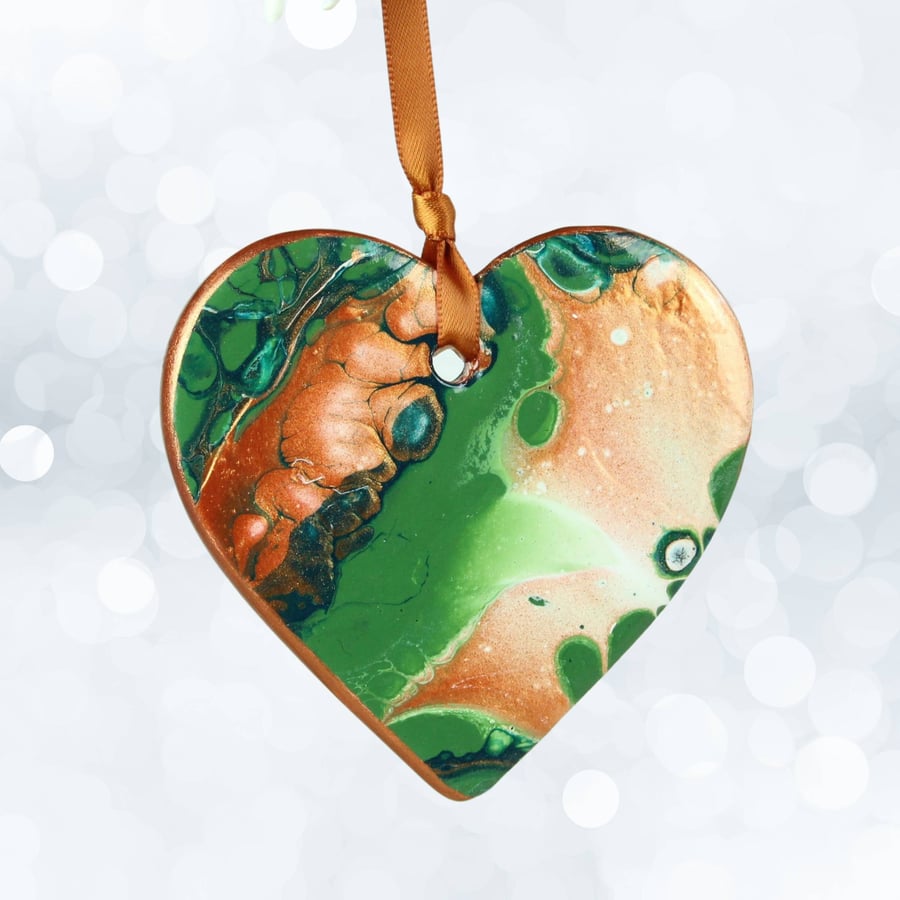 Green copper ceramic 8.5cm heart hanging decoration 