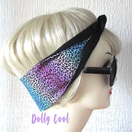 Leopard Print Hair Tie Rainbow - Rockabilly Scarf - Head Wrap - Hair Band - Band