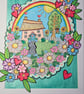 A cute little cottage with rainbow layered original piece