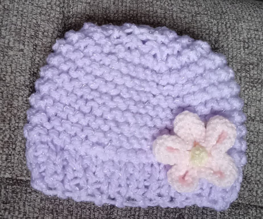 Cosy and Soft Hand Knitted New Born Baby Hat with Sparkle Wool