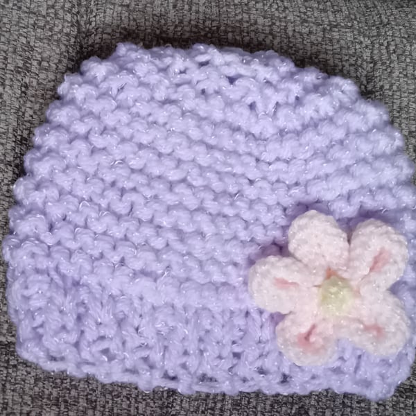 Cosy and Soft Hand Knitted New Born Baby Hat with Sparkle Wool