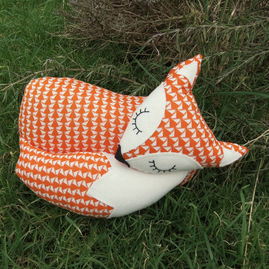 Orange fox.  A snoozy fox cushion, made from Liberty Lawn.
