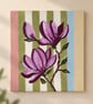 Original Magnolia Flower Painting, Hand-Painted Floral Canvas, Purple Flower